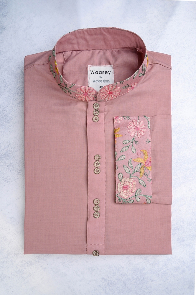 Blush Pink Floral Embroidered Panjabi